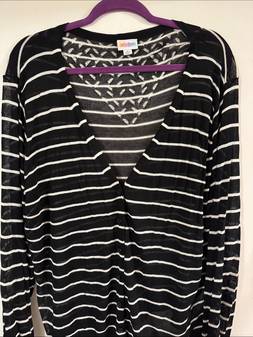 LuLaRoe Black & White Striped Knit Cardigan